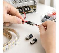 Lot de 100 connecteurs rapides pour câbles électriques à enfoncer - Noir | Connecteurs d'épissure compacts à 2 broches pour câblage basse tension, design push-in sans outil, 2,9 x 1,3 x 0,7 cm