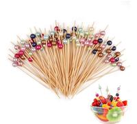Lot de 100 cure-dents en bois - Accessoires de cocktail - Brochettes décoratives - Pour amuse-bouche - Cure-dents en bois - Accessoires de buffet - Pour collations, amuse-bouches, fêtes (perles de