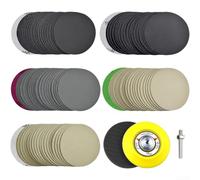 Lot de 100 disques abrasifs en carbure de silicium 75 mm multi-grains - Utilisation humide et sèche - Avec tampon de polissage en mousse - Base en velours - Pour métal, bois et bijoux - Sable blanc
