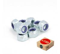 Lot de 100 - Écrou frein autobloquant hexagonal M8 avec nylon DIN 985 classe 8 zingué