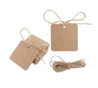 Lot de 100 étiquettes cadeaux carrées en papier kraft avec ficelle naturelle de 10 m
