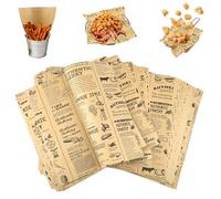 Lot de 100 feuilles de papier sulfurisé aspect journal - 25 x 25 cm - Papier sulfurisé - Papier pour sandwichs, frites, gâteaux, pains - Résistant à l'huile