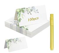 Lot de 100 marque-places pour mariage, feuilles vertes, avec 1 marqueur