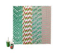 Lot de 100 pailles en papier biodégradables et recyclables colorées pour Noël, anniversaires, mariages et toutes vos fêtes - 4 designs festifs uniques,paille rouge et blanche,paille de noël