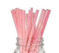 Lot de 100 Pailles en Papier Irisé Rose Corail Nacré pour Décoration de Fête, Anniversaire, Mariage, Mason Jar