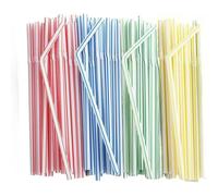 Lot de 100 pailles, plastique réutilisable, rayures arc-en-ciel, 23 cm, avec goupillon, boissons chaudes froides .