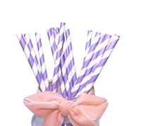 Lot de 100 Pailles Rayées Violet Blanc - 19,7 x 0,6 cm, Biodégradable Blanc/Lilas et Lavande Rayures Paille en Papier Jetable pour Cocktail, Fêtes, Anniversaire, Mariage