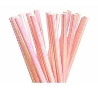 Lot de 100 Pastel Pailles Décoratives de Fête, Biodégradables Pailles en Papier Jetables Irisé en Perles Roses pour Anniversaire, Mariage, Décoration