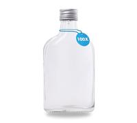 Lot de 100 petites bouteilles en verre de 200 ml - Flasque classique en verre avec bouchon à vis (28 mm, argenté), idéale comme bouteille de liqueur de 200 ml et bouteilles de liqueurs de 200 ml