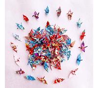 Lot de 100 petites grues en papier washi pré-faites à la main - Cadeaux de Noël Yuzen Chiyogami - Grues à souhaits - Confettis de mariage - Fête prénatale