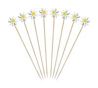 Lot de 100 pics à cocktail en forme de marguerite - 12 cm - Jolies fleurs pour cupcakes - En bois - Pour fête d'anniversaire - Piques à fruits décoratifs