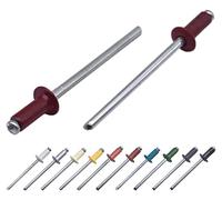 Lot de 100 pièces de rivets aveugles peints 4,0 x 8 mm, tête bombée, DIN 7337, rivet en aluminium et mandrin en acier, rivets à pression (100, Rouge vin RAL 3005)
