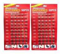 Lot de 100 piles bouton alcalines assorties AG1/LR621 | AG3/LR41 | AG4/LR66 | AG10/LR54 | AG12/LR43 | AG13/LR44 piles pour montres, jouets, calculatrices, porte-clés
