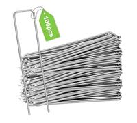 Lot de 100 piquets d'ancrage stables en forme de U,100 disques tampons, toile anti-mauvaises herbes pour jardin, bordures de pelouse, parterres de légumes et fixation de tuyaux (100 piquets d'ancrage)
