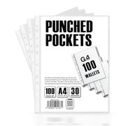 Lot de 100 pochettes perforées en plastique A4 30 microns pour classeurs pochettes