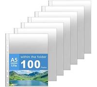 Lot de 100 Pochettes Plastique A5 Perforée, Pochette Transparente, 7 Trous Feuilles, Ouverture Haut, Compatibles avec Classeur A5 2 Trous et Classeur A4 11 Trous, pour Photos Documents Cartes