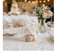 Lot de 100 pochons en organza de soie blanc - Sachets cadeau pour dragées, mariage, baptême, bijoux - Réutilisables