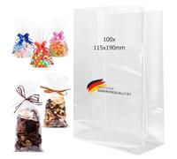 Lot de 100 sachets à fond croisé en OPP, à fond croisé, en cellophane, pour biscuits, bonbons, anniversaire, fête prénatale, transparent, différentes tailles (115 x 190 mm)