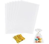 Lot de 100 sachets en cellophane transparent - 28 x 20 cm - Carrés - Avec cravates - Pour anniversaire, Noël, fête, cadeau