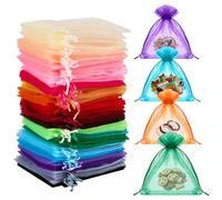 Lot de 100 Sachets en Organza, 10 x 12 cm, Sacs Organza Colorés avec Cordon de Serrage, Pochettes Cadeau en Tissu Maillé pour Confiseries, Mariages, Anniversaires, Bijoux