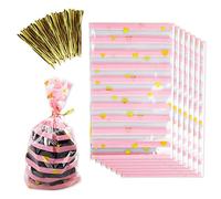Lot de 100 sacs en cellophane rose avec attaches torsadées refermables pour pop-corn, biscuits, desserts et cadeaux d'anniversaire