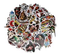 Lot de 100 tatouages Motif Graffiti Personnalité Rétro Vieille École Vent Bricolage Skateboard Bagages Eau Tasse Autocollants, Autocollants en Vinyle Imperméables (J)