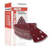 Lot de 100 triangles abrasifs Delta avec Velcro Grain 40 93 x 93 x 93 mm 6 trous pour ponceuse delta et ponceuse multifonction, papier abrasif, aspiration de poussière
