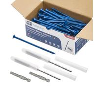 Lot de 100 vis à béton de 0,6 x 12,7 cm, tête plate bleue à tête fraisée en forme d'étoile avec 2 forets et 2 embouts de tournevis en étoile inclus - Vis d'ancrage de maçonnerie robustes pour béton