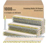 Lot de 1000 clous à bande 34 degrés, 3,75 x 38 mm, clous en acier pour images, clous à tête en D argentés, pour cloueuse pneumatique, galvanisés/vis