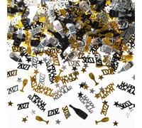 Lot de 1000 confettis de table Happy New Year RUNEAY Happy New Year 2026 - Confettis décoratifs à paillettes - Noir et doré - Décoration de fête du Nouvel An
