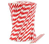 Lot de 1000 pailles en papier jetables - Rayures rouges et blanches - 100 % biodégradables - 19,7 cm x 0,6 cm