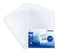 Lot de 1000 pochettes plastiques perforées épaisses A4 lisses pour usage intensif, haute capacité 70 microns transparentes Transparent