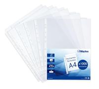 Lot de 1000 pochettes plastiques perforées épaisses A4 lisses pour usage intensif, protège-documents transparents haute capacité 70 microns en polypropylène brillant antistatique pour classeur