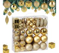 Lot de 103 Boules de Noël Or Décorations pour Sapin en Plastique Robuste Décoration de Noël intérieur extérieur