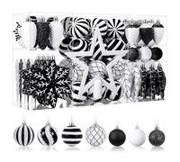 Lot de 106 décorations de Noël SHareconn en plastique incassable pour sapin de Noël, vacances, fête de mariage avec crochets inclus, noir et blanc.