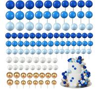 Lot de 108 boules de décoration de gâteau DIY Mini ballon Cupcake Décoration de gâteau pour mariage anniversaire Blanc, Doré, Bleu