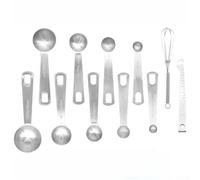 Lot de 11 cuillères à mesurer de qualité supérieure en acier inoxydable avec tige d'agitation - Marquages précis à double échelle pour la cuisine et la pâtisserie - Design compact