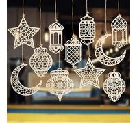 Lot de 11 pendentifs en bois pour décoration du Ramadan Kareem, étoile, lune, lanterne, en forme de lanterne, pour musulman, Ramadan, Aïd Mubarak