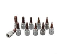 Lot de 11 pièces en acier au chrome vanadium pour douilles Torx avec entraînement 3/8" et 1/4" pour embouts de tournevis étoile T10 à T60 (ensemble B)