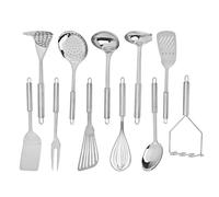 Lot de 11 ustensiles de cuisine en acier inoxydable, ensemble complet d'accessoires de cuisson en métal, inclut écumoire et presse-purée, outils polyvalents pour frire, bouillir et préparer vos repas