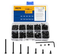 Lot de 1160 vis M2 métriques, écrous à tête ronde, vis à tête ronde, vis à six pans creux en acier carbone et écrous rondelles, assortiment de vis de machine