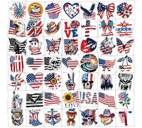 Lot de 117 feuilles de tatouages temporaires pour le jour de l'indépendance, 4 de juillet, faux tatouage patriotique américain, drapeau américain, aigle, papillon, croix pour adultes et enfants