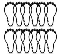 Lot de 12 Anneaux Rideau Douche Noir en Acier Inoxydable Antirouille, Crochets Rideaux à Billes de Glissement Fluide, Accroche Rideau Fermeture Sécurisée pour Tringle Salle de Bain Standard