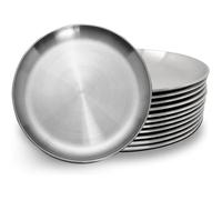 Lot de 12 Assiettes Acier Inoxydable 20.3 cm - Légères Incassables Lave-Vaisselle Sans BPA Non Toxiques pour Tous Jours