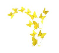 Lot de 12 autocollants muraux papillon scintillant 3D pour réfrigérateur Papier peint TV Art mural Décoration murale pour la maison Jaune Respectueux de l'environnement et pratique Durabilité