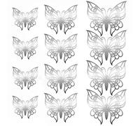 Lot de 12 autocollants muraux papillons creux 3D, décorations de gâteaux, décorations de mariage, salon, décoration d'intérieur~1413