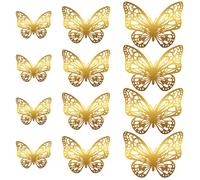 Lot de 12 autocollants muraux papillons creux 3D, décorations de gâteaux, décorations de mariage, salon, décoration d'intérieur~1421