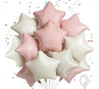 Lot de 12 ballons à l'hélium en forme d'étoile rose et blanc pastel pastel poudré, crème et rose poudré - 45,7 cm - Décorations de fête d'anniversaire, de mariage