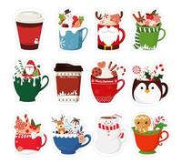 Lot de 12 blocs de notes autocollantes de Noël en forme de tasse - Père Noël, bonhomme de neige, bonhomme de pain d'épices, élan, bloc-notes de message - Note de rappel pour enfant, étudiant, école,