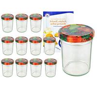 Lot de 12 bocaux MamboCat - En verre - Pour confiture - Contenance : 230 ml - Avec couvercle motifs fruits - TO 66 - Avec livret de recettes de la marque Diamant (français non garanti)